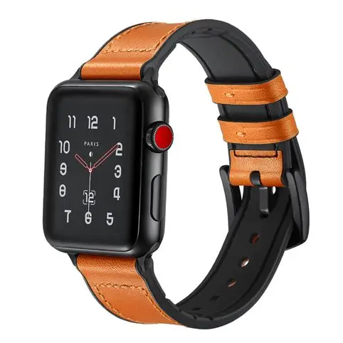 yellow Для Apple Watch, версии 4 полосным 44 мм 40 мм кожаный ремешок наручных часов iwatch серии 4/3/2/1 браслет ремень correa, 42 мм, 38 мм, версия аксессуары для часов - Цвет ремешка: yellow