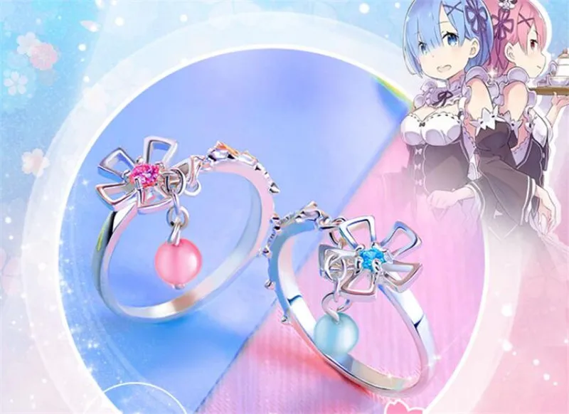 Аниме Косплей Re: Zero kara Hajimeru Isekai Seikatsu Rem Ram 925 Серебряное кольцо подарок
