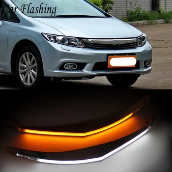 

2PCS Car Headlight Eyebrow For Honda Civic 2011 2012 2013 2014 2015 With Yellow Turn Signal 12V DRL LED Daytime Running Light