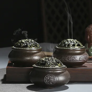 

Chinese Ceramic Incense Burner Hollow Incense Coil Holder Mini Sandalwood Censer incienso quemador Home Office Buddha Decoration