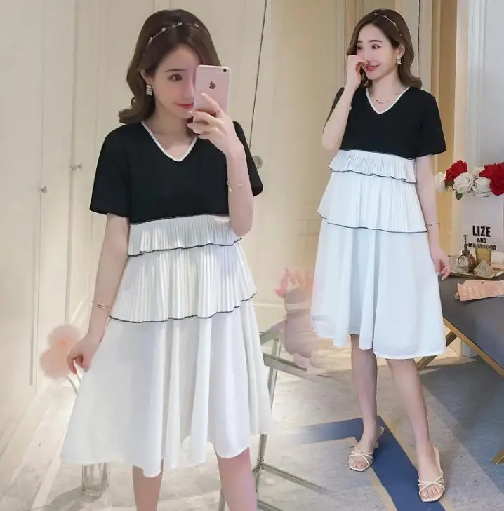 

Summer new maternity dress was thin and long cake dress B-7