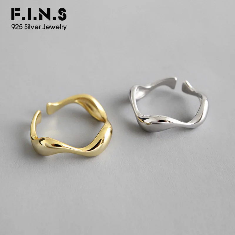 

F.I.N.S Two-tone S925 Sterling Silver Rings INS Irregular Wavy Smooth Female Ring Open Silver 925 Ring Fine Jewelry Accessories