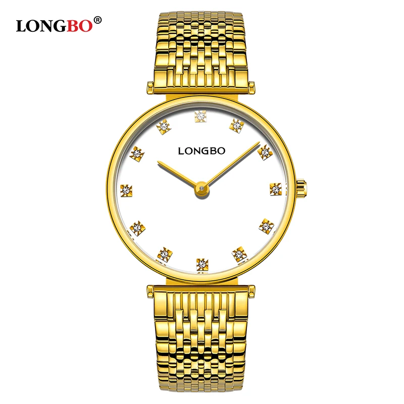 Gold White Men LONGBO, брендовые модные часы для влюбленных, водонепроницаемые, нержавеющая сталь, для женщин и мужчин, кварцевые наручные часы, классические, пара часов, Reloj, подарки 5095 - Цвет: Gold White Men
