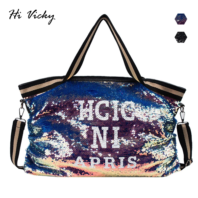 

2019 Sequin Women Bags Female Large Capacity Top-handle Bags Lady's Handbags Brand Gradient color Casual Tote Girl Messenger Bag