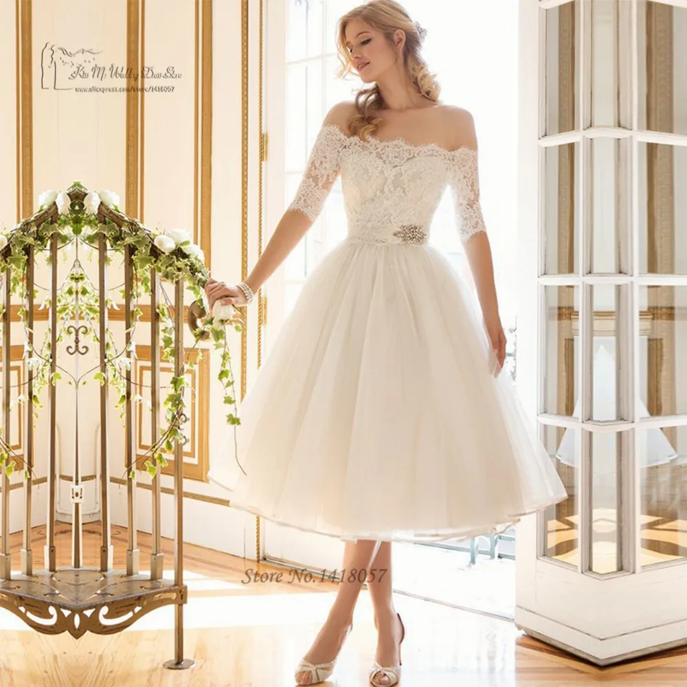 Country Western Vintage Short Wedding Dress Half Sleeve Vestido De
