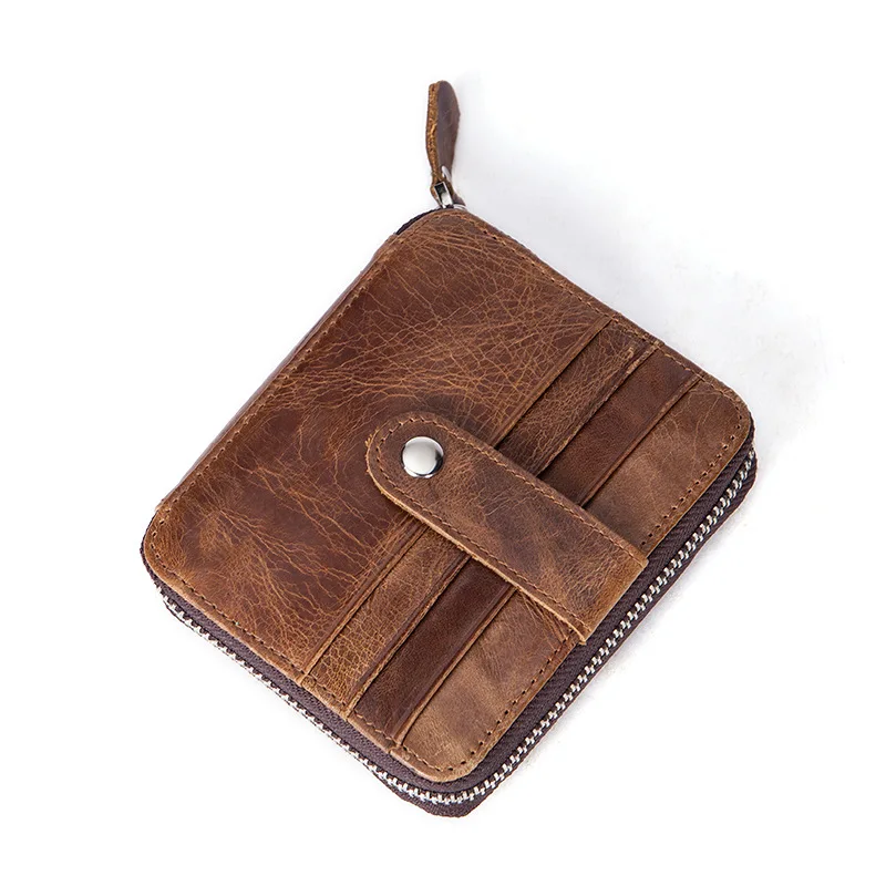 

FONMOR Hot Sale Genuine Leather Thin Card Case Mens Front Pocket Card Holder Purse Slim Wallet Men Mini Coin Pocket Brown