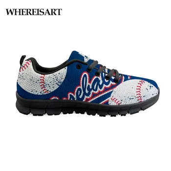 

WHEREISART White And Blue Men Flats Shoes Baseball Pattern Casual Sneakers Shoes Man Comfortable Mesh Zapatos Designer Shoes