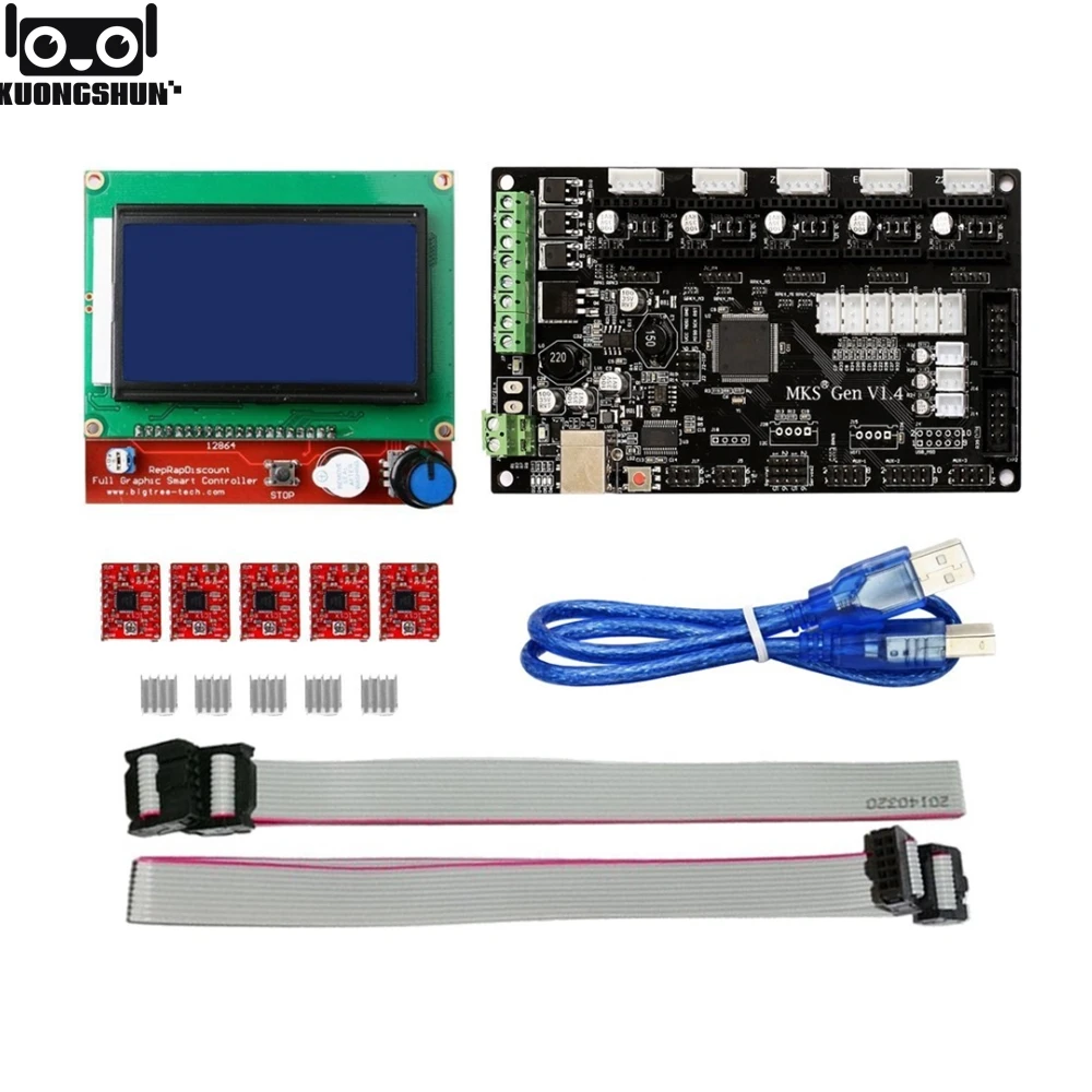 MKS Gen V1.4 3d набор с RepRap плата + 5 шт. A4988 Драйвер 12864 Графический ЖК дисплей|Детали и