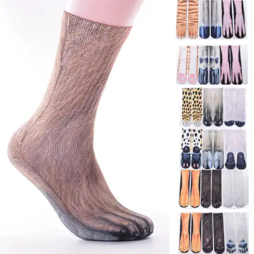 

2019 New Funny Unisex Adult Women Elastic Sock Animal Paw Feet Crew 3D Print Foot Socks