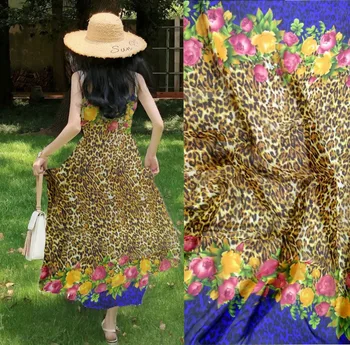 

Pure Natural Silk Fabric Leopard Flowers prints Super Thin 100% Mulberry Silk Chiffon Fabric Textile For Dress Cloth Scarf telas