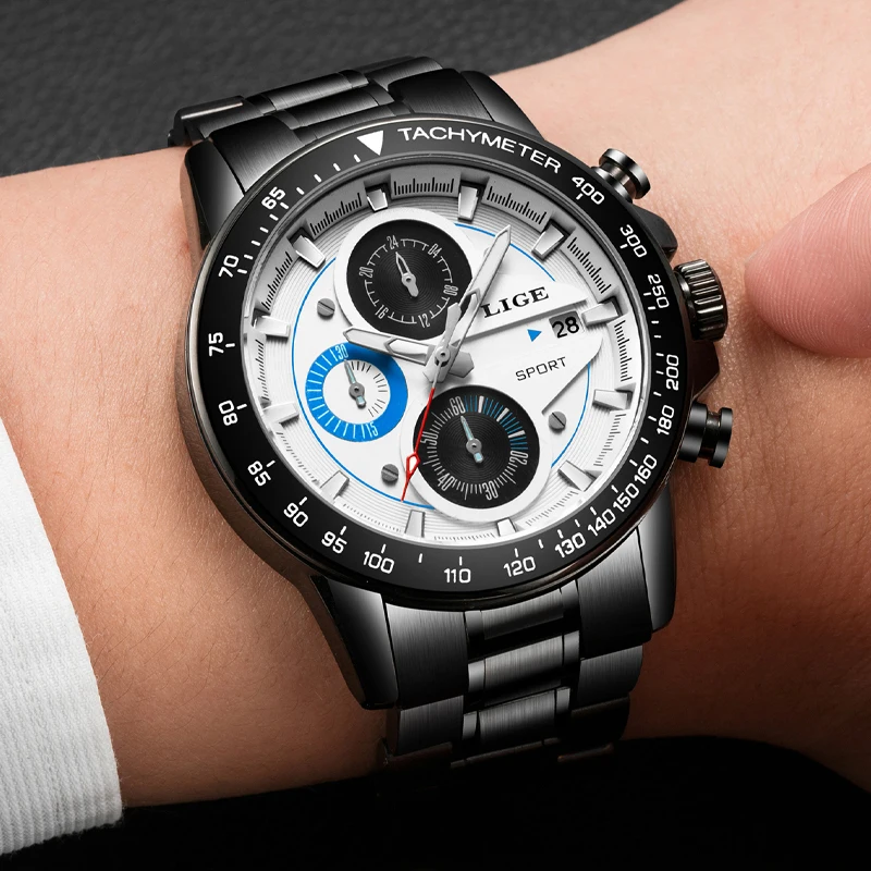 LIGE для мужчин s часы лучший бренд класса люкс Модные Бизнес Кварцевые часы для мужчин Спорт Полный сталь водонепроница