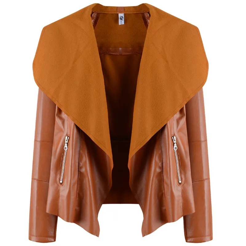 S-5XL Soild Color Leather Jacket Women Fashion Lapel Motorcycle Coat Short PU Faux Leather Biker Jacket Plus Size Female Tops