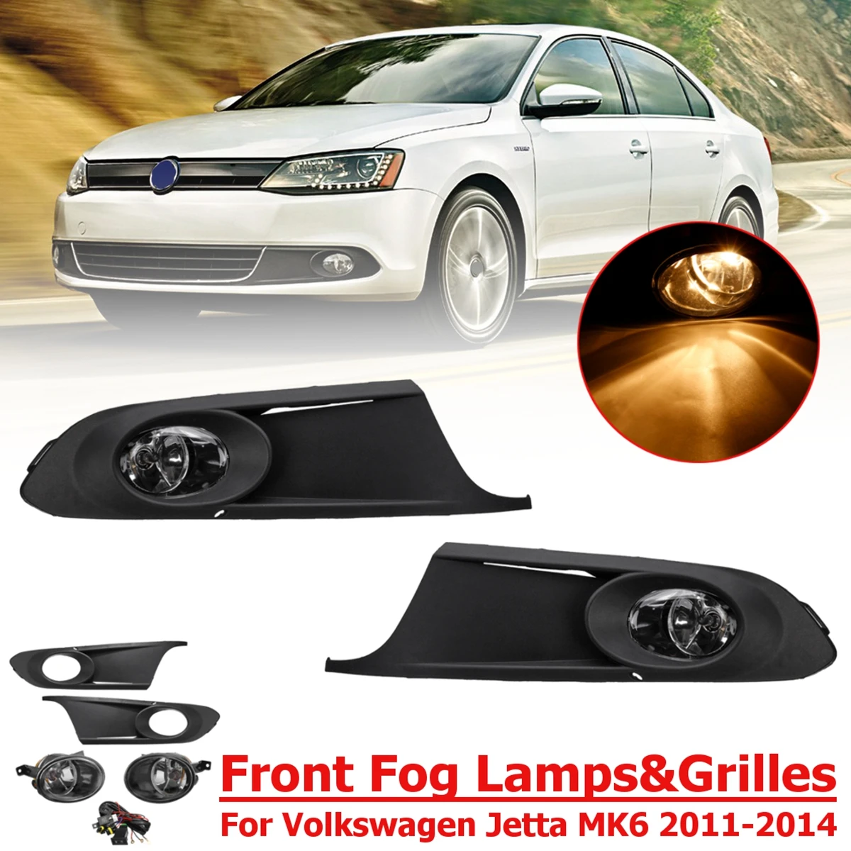 

For Volkswagen Jetta MK6 2011 2012 2013 2014 1 Pair Front Bumper Lower Fog Light Lamps&Grilles Kit Set 5KD 941 699, 5KD 941 700
