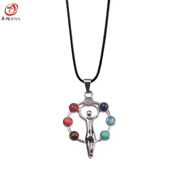 Natural stone necklace pendant  charm Mysterious totem nameplate pendant Christmas gift  7 Chakras surround the human body