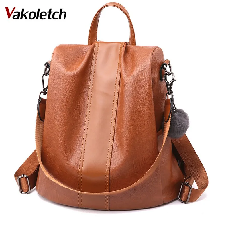 

Large Capacity Hair Ball School Bag for Teenager girls Male Travel Bags FASHION Quality Leather Anti-thief Women Backpack KL564
