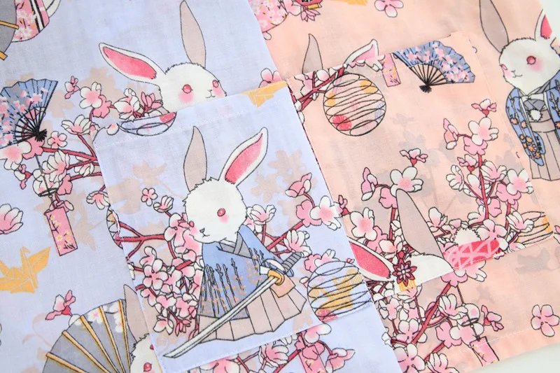 Кроличье кимоно весна лето женская пижама с коротким рукавом набор Чистый хлопок марля домашний банный халат юката Домашняя одежда японская ночная рубашка