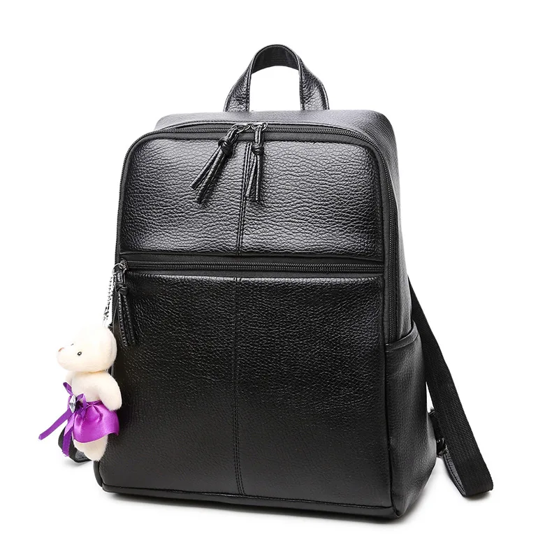 

HANSOMFY Black Backpack For Women Small White Bear As Gift Autumn And Winter Preppy Style Double Zipper School Bags For Teengers