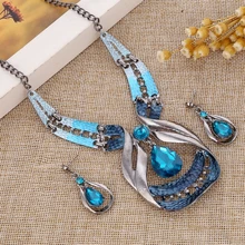 Африканские свадебные ювелирные наборы, синие эмалированные металлические стразы, ожерелье с висячими серьгами, вечерние ювелирные изделия, аксессуары