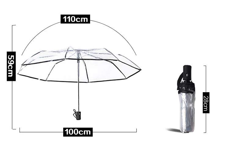 Брендовый Прозрачный женский зонт, 3 складных зонта, полностью автоматический, 3 цвета, Женский дорожный зонт, подарок