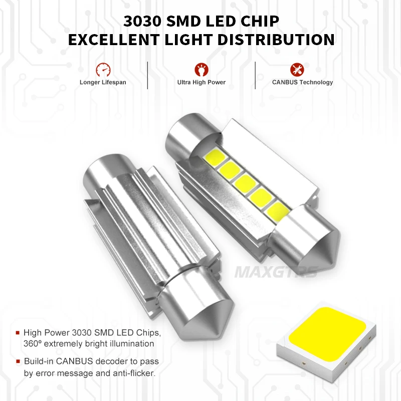 2x C5W светодиодный гирлянда лампочки Canbus Error Free 400LM 6000K 31/36/39/41 мм Купол Карта для дверных замков багажник косметическое зеркало светильник ксенона