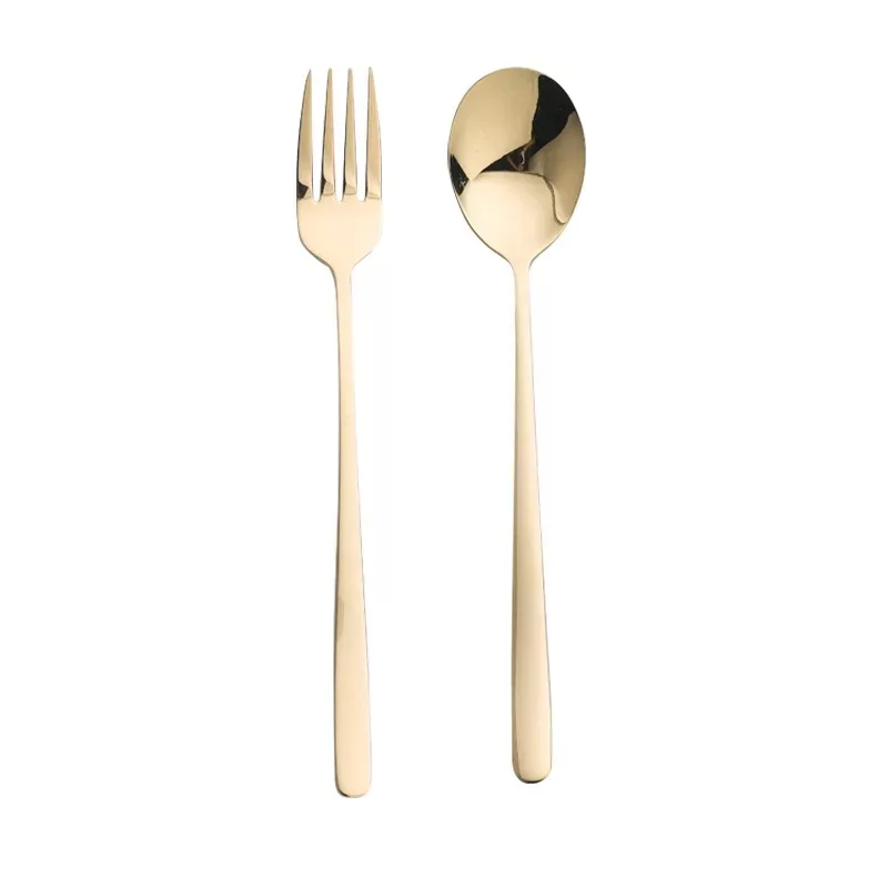

7pcs Korean Fork Spoon Long Handle 18/8 Stainless Steel Longer Tea/Coffee Gold Spoons Dessert Scoop Table Fork Tableware Set