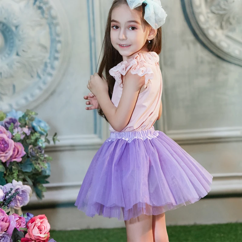 B&N Soft Chiffon Elastic Waist Girl Princess Pettiskirts Children Dance Solid Tutu Skirts Coloful Pompom Tulle Skirts For 2-8T30