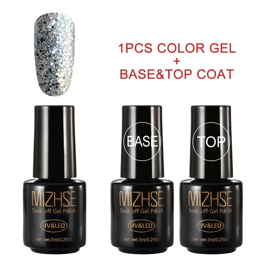 ZZY005 MIZHSE Гель-лак Набор UV Vernis Полупостоянный праймер верхнее пальто 3 шт./партия Гибридный лак Гель-лак УФ Блестки Блестящий эффект цвет - Цвет: ZZY005