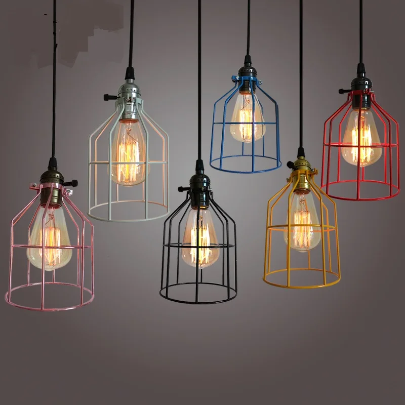

Iron pendant lights retro personality bookstore yellow/black / white / red / pink single head lighting pendant lamp GY28