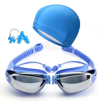 

Swimming Goggles Earplug Cap Kit Waterproof HD Anti-fog Lenses Adjustable for Adults SMN88