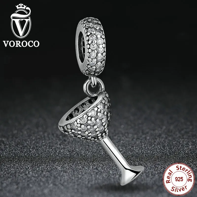 Christmas Gift Wineglass Night Out Clear CZ Beads Charms Fit Pandora Original Bracelet Necklace DIY Jewelry