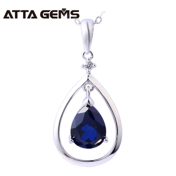 

Blue Sapphie Sterling Silver Pendants Women Party Silver Jewelry 2.05 Carats Created Sapphire Casual Style Necklace