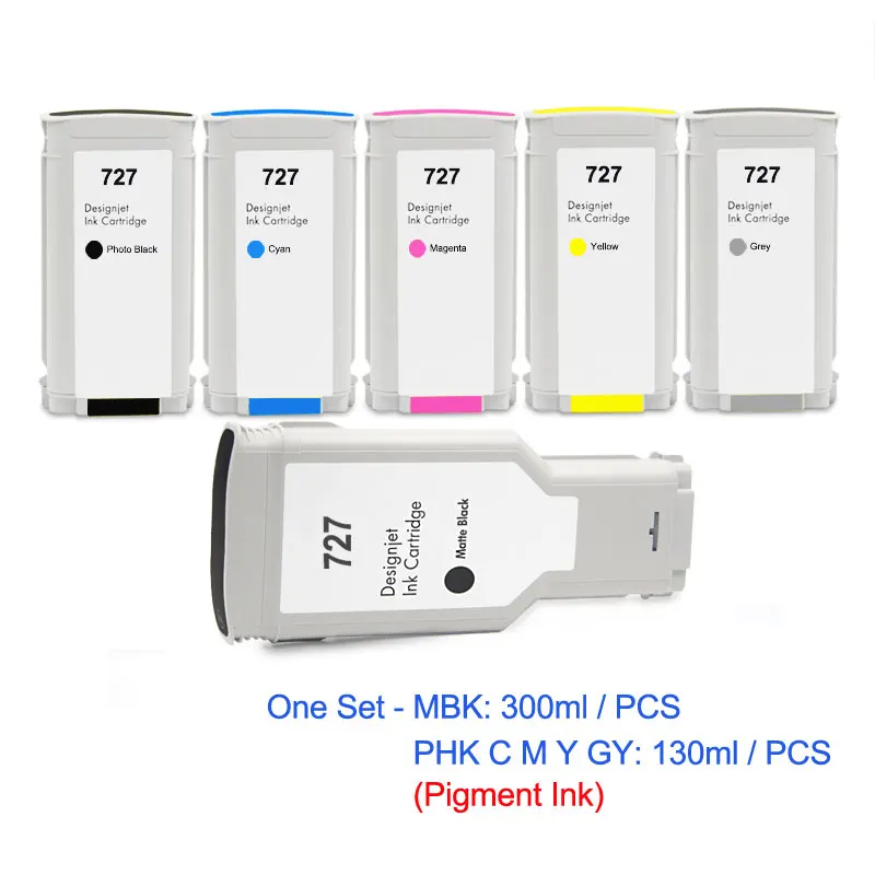 OCINKJET для hp 727 совместимый чернильный картридж 6 штук для струйного принтера hp DesignJet T920 T1500 T2500 T930 T1530 T2530 - Цвет: One set (MBK 300ML)