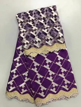 

Purple+white Bazin riche fabric 5 yards + 2 yards french net lace fabric with bead African Bazin riche getzner embroidered 2017