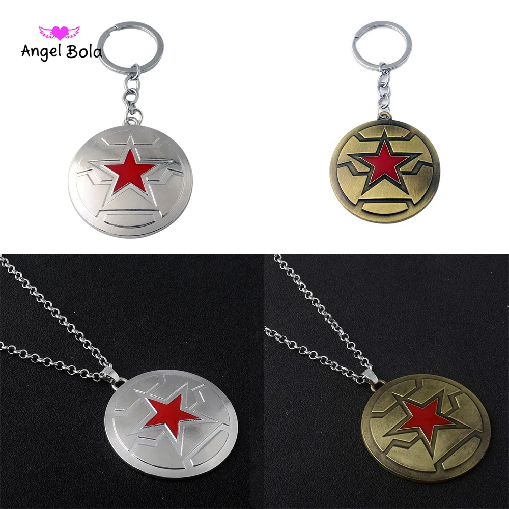 

MQCHUN Captain America The Winter Soldier Keychains Five Star Shield Logo Alloy Key Chain Ring for Women Men Cosplay