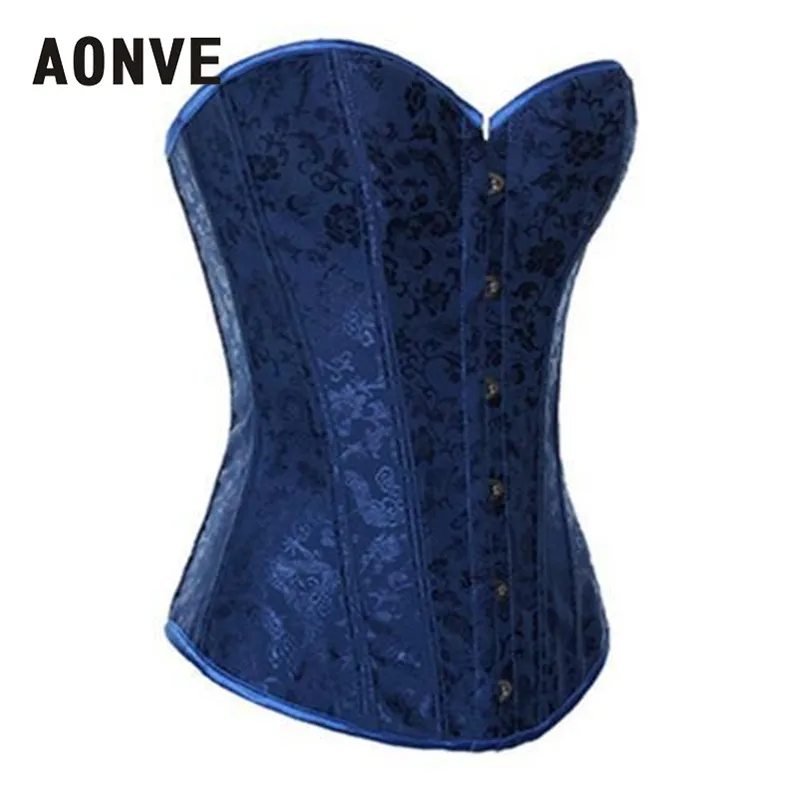 

AONVE Blue Corset Gothic Steampunk Bodice Wedding Sexy Lingerie Corsage Overbust Corsets and Bustiers Slimming Shaperwear S-2XL