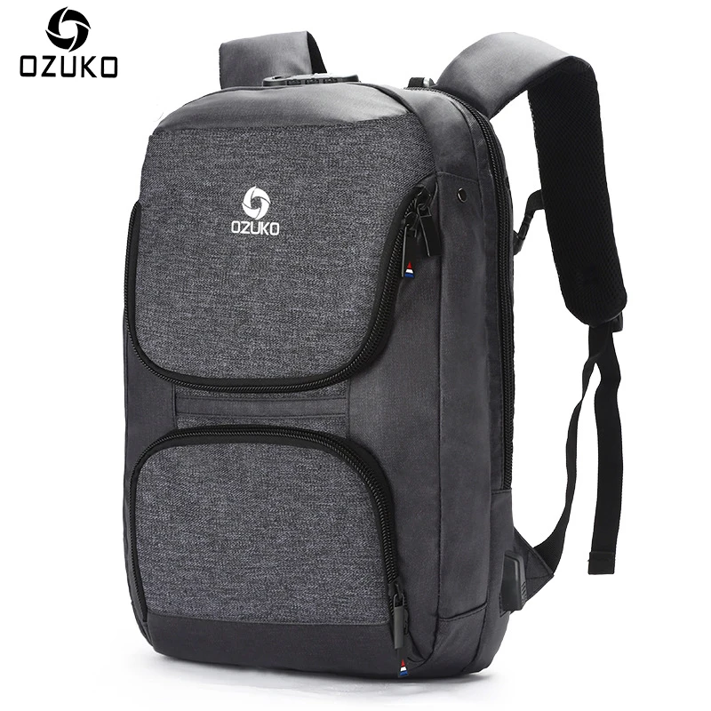 

OZUKO New 15.6 inch Laptop Backpacks External USB Charge Business Casual Men Backpack Fashion Anti-thief Travel Bag Male Mochila