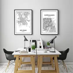 Черный, белый цвет Географические карты мира город холст Книги по искусству живопись плакат, Нью-Йорк стены картину для украшения дома без