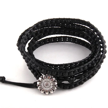 

Fashion Women Jewelry Black Leather Bracelet Handmade 5 Strands 4mm Lava Stones Wrap Bracelets DropShippers