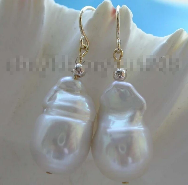 

Free shipping Genuine Natural 13x White Reborn Keshi Pearl Earrings 14k #f1558!