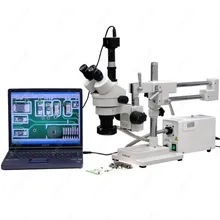 Trinocular Fiber Optic Boom Microscope–AmScope Supplies 3.5X-90X Trinocular Fiber Optic Boom Stereo Microscope with 10MP Camera