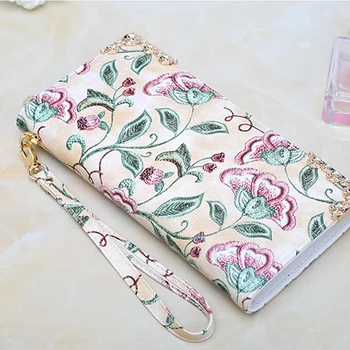 

women leather wallet chinese embroidery style fashion clouth wallets long