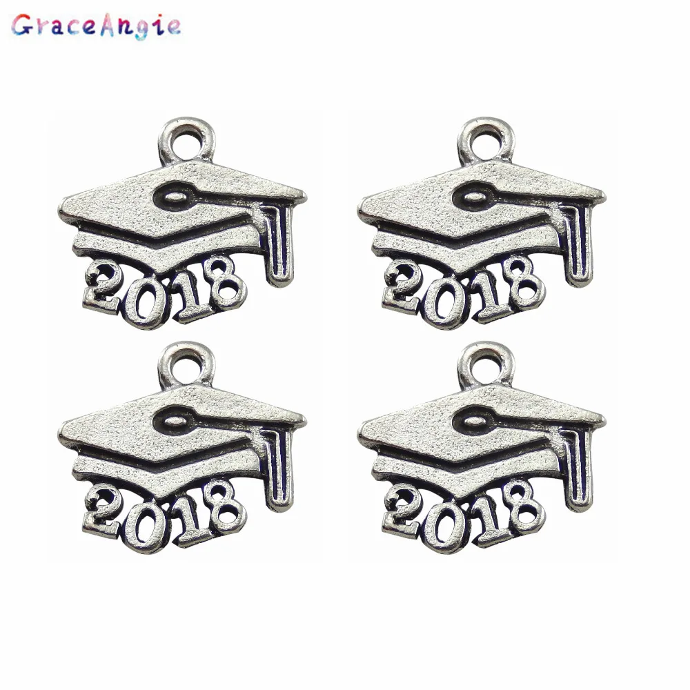 

GraceAngie 100PC 2018 Number Graduation Cap Diploma Charm Silver Necklace Pendant DIY Bracelet Crafts Trendy Handmade Jewelry