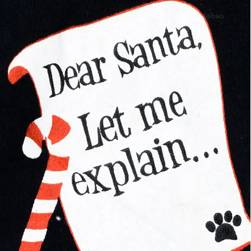 Рождественская Одежда для собак на Рождество с хлопковой черной печатью белый конверт рубашка