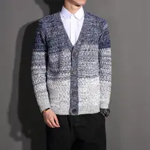 YASUGUOJI модный Контрастный ЦВЕТНОЙ мужской свитер с v-образным вырезом мужской зимний свитер однобортный мужской s свитер кардиган