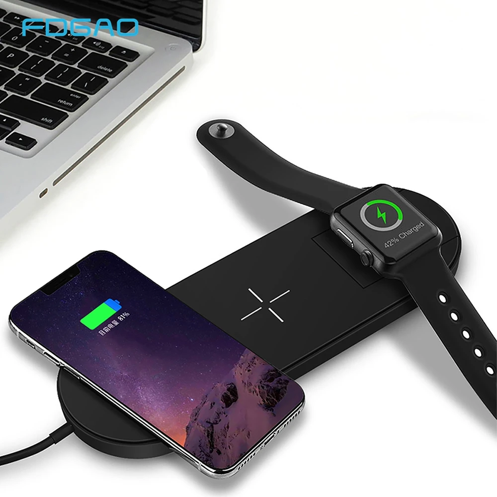 

FDGAO Qi Wireless Charger 10W For iPhone XS Max XR X 8 for Apple watch 3 2 USB Fast Wireless Charging Pad Dock for Sumsung S9 S8