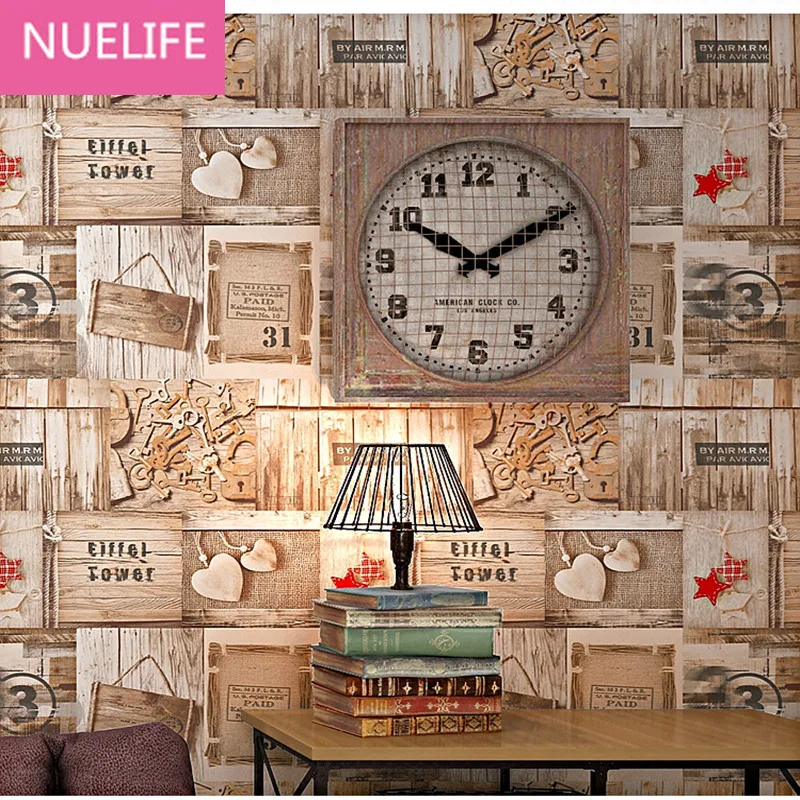 

0.53x10 meters retro imitation wood board love scenery pattern wallpaper Internet living room bedroom restaurant wallpaper