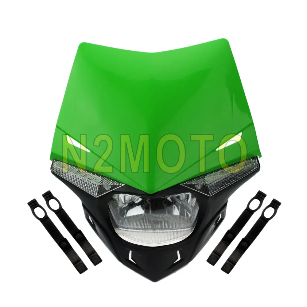 

Green Motorcycle Headlight Fairing Kit Hi-Lo Beam LED Signal Light For Kawasaki Honda Suzuki Scooter Streetfighter Dirt Bike
