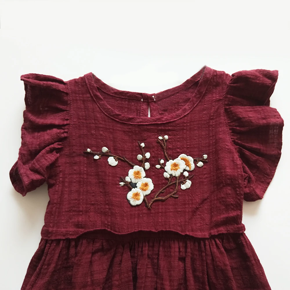 Babyinstar/Одежда для маленьких девочек, детские платья для девочек, милое платье с цветочной вышивкой и оборками на рукавах, модное платье для маленьких детей