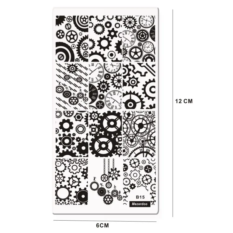 Шестерня шаблон для стемпинга для нейл-арта изображение пластины цепь для ключа ногтей штамповки пластины Маникюр Аксессуары для трафаретов Mezerdoo B15