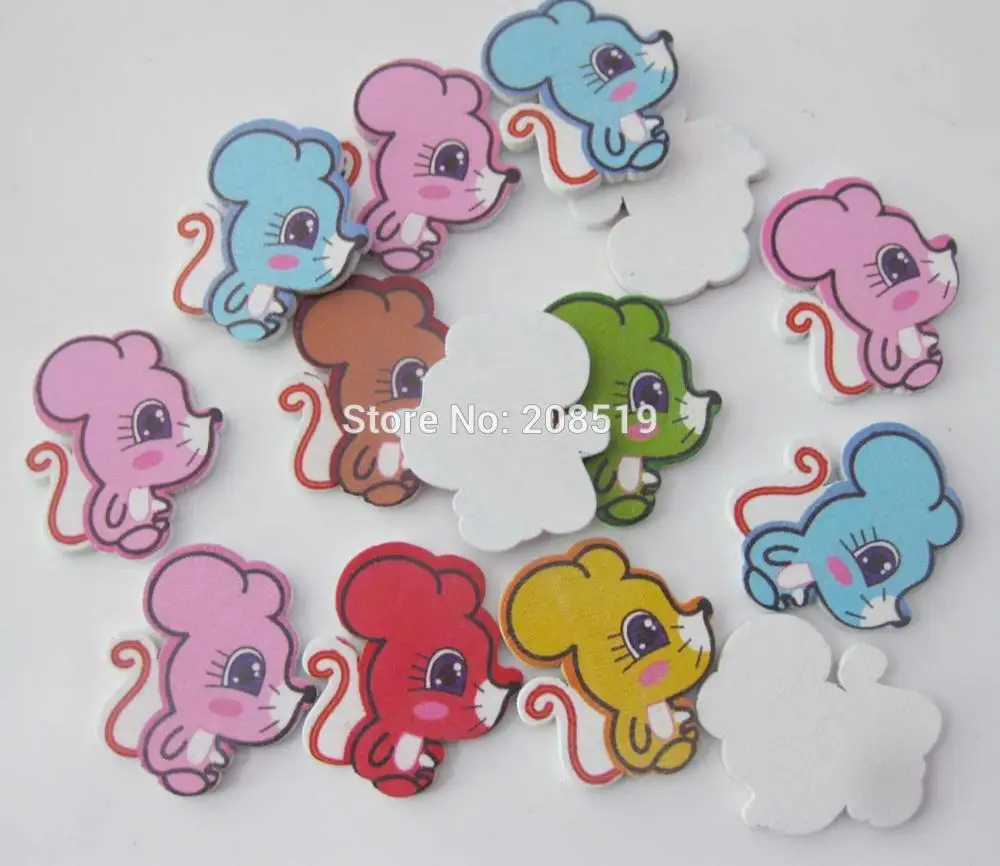 

WBNVLV Mouse shape flatback buttons for craft mix color 100pcs DIY wood button